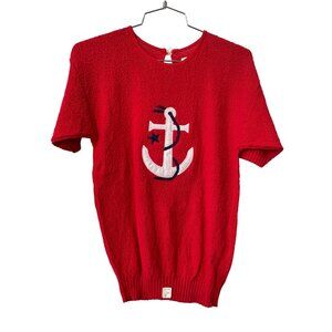 Vintage 90s College Point Sweater Size Small Nautical Anchor Red NEW Deadstock